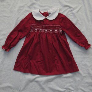 Vintage Polly Flinders Girls Sz 5 Dark Red Maroon Long Sleeve Smocked Dress
